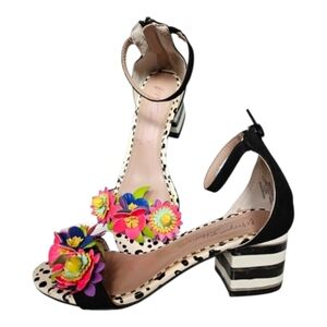 Betsy Johnson Kove neon flowers & block heel. whimsical fun. sz 5.5